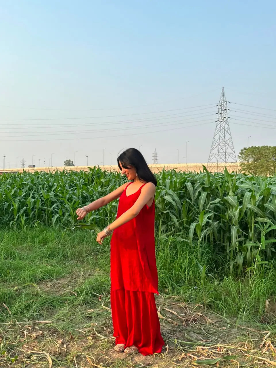 
Zareen red georgette chikankari kurta garara set featuring delicate hand embroidery and flowy lightweight fabric for elegant festive and traditional ethnic wear by Hayat's Lucknowi.

