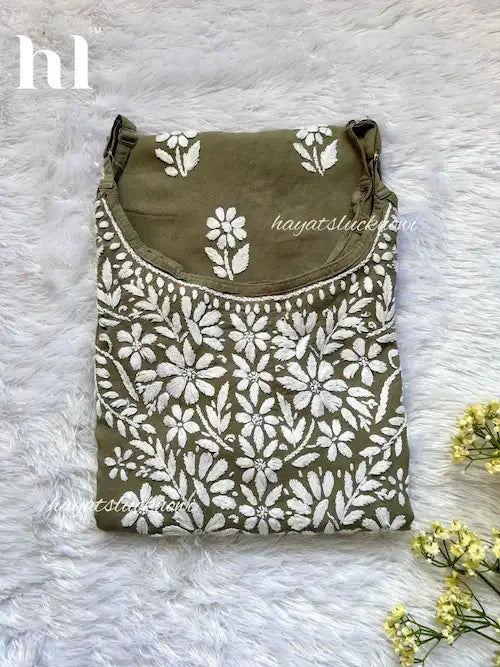 grey chikankari strapless long kurta best to wear with jeans and GenZ style