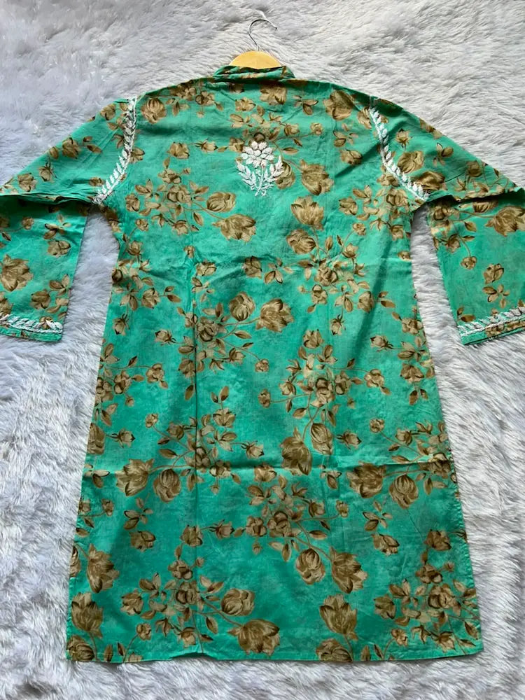 
Sana sea green mul mul Lucknowi chikankari kurta set featuring delicate hand embroidery and soft breathable fabric for fresh, elegant everyday and festive ethnic wear by Hayat's Lucknowi.
