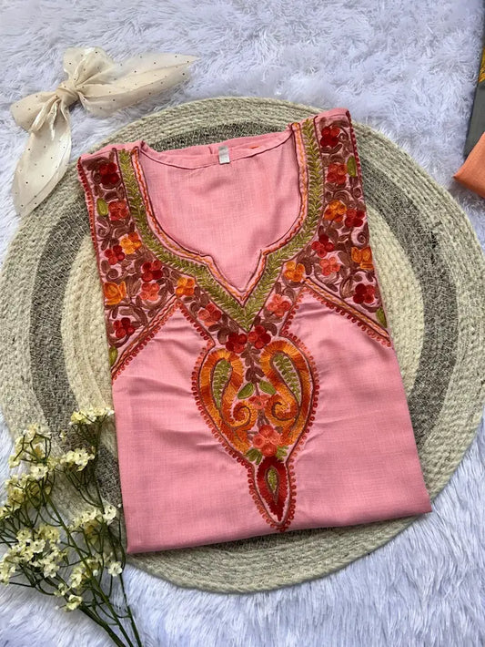Kashmiri short  pink top with intricate embroidery by Hayat’s Lucknowi