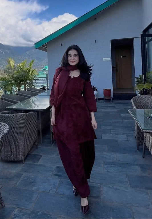 Maroon Chikankari Farshi Shalwar Suit