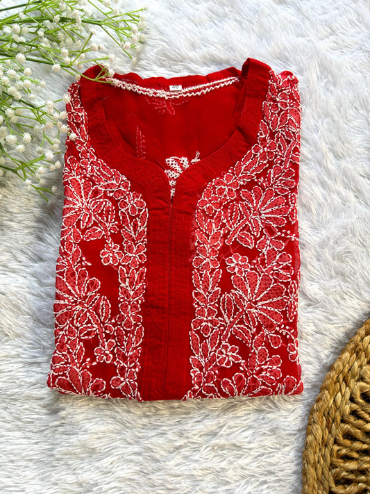 Ayena Red Georgette Chikankari Kurti