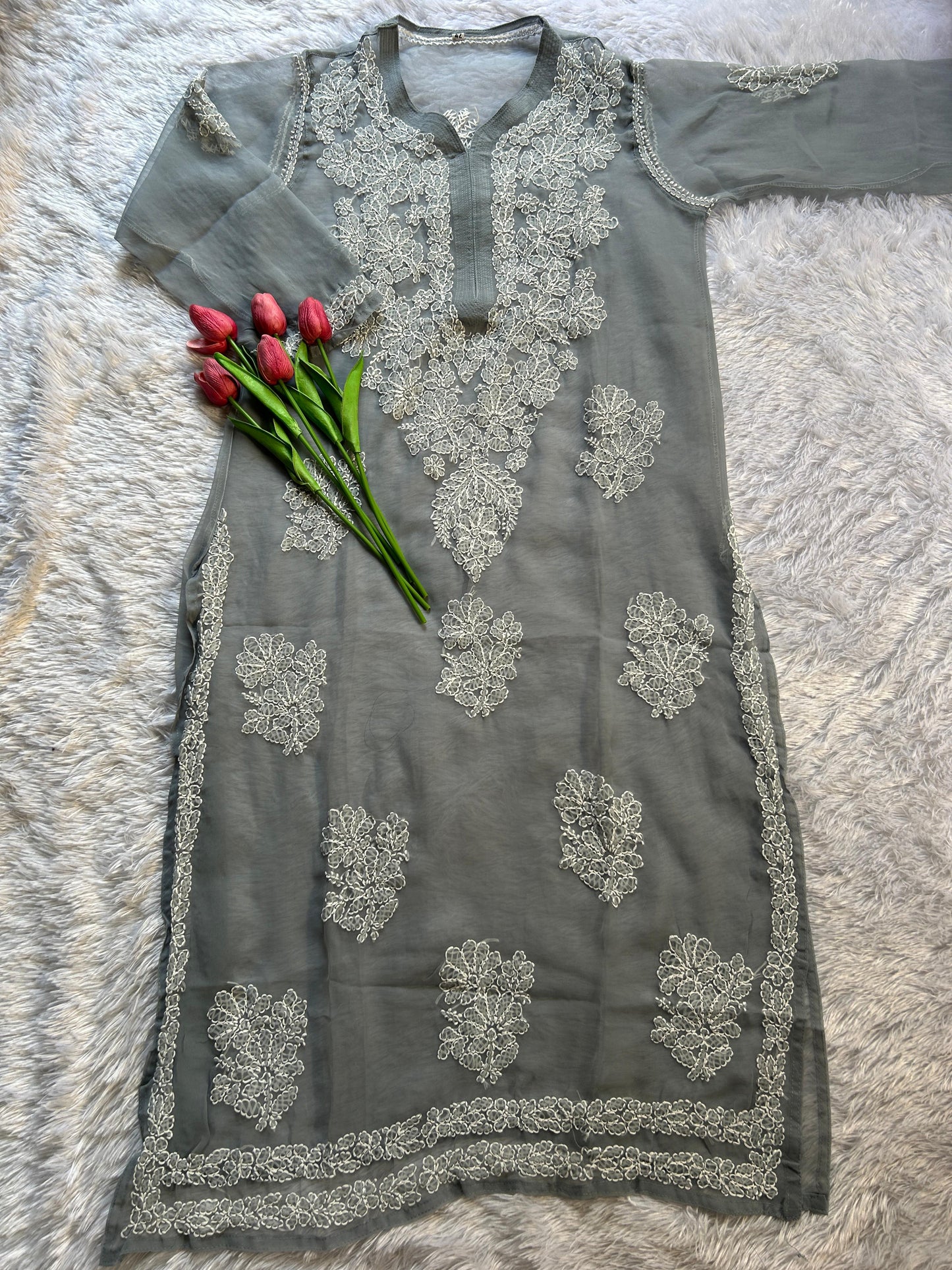 Ayena Gray Georgette Chikankari Kurti