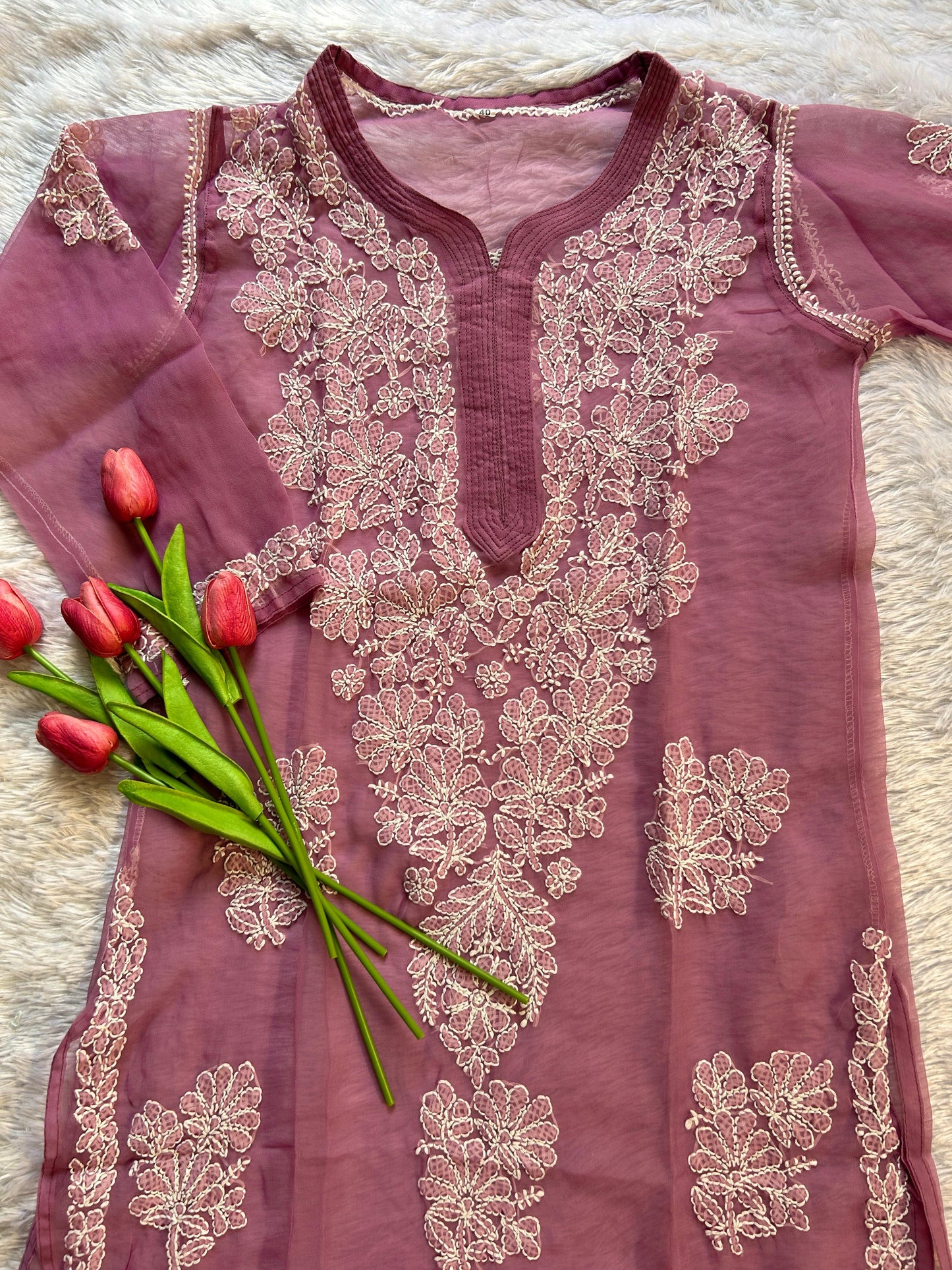 Ayena Mauve Georgette Chikankari Kurti