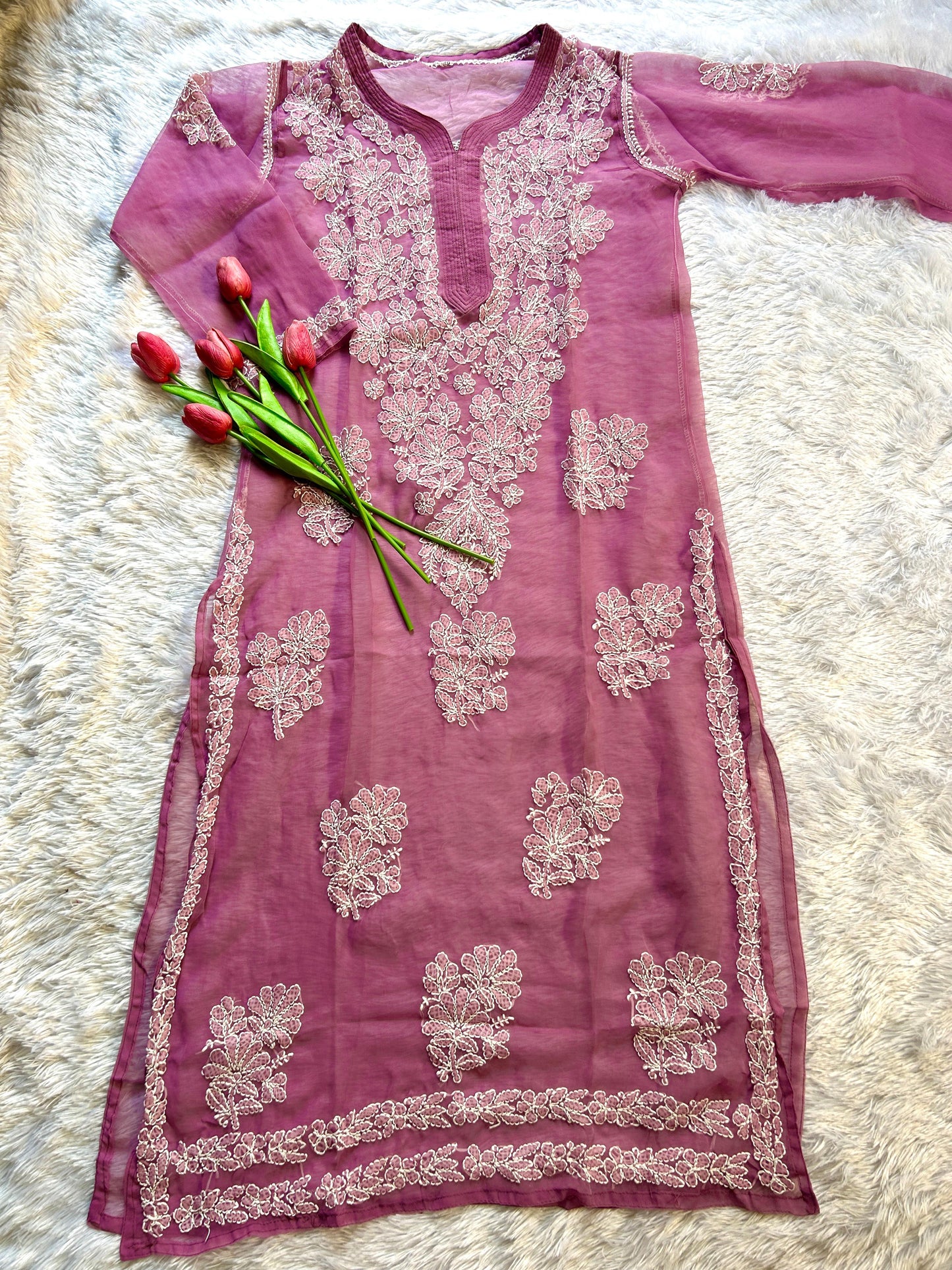 Ayena Mauve Georgette Chikankari Kurti