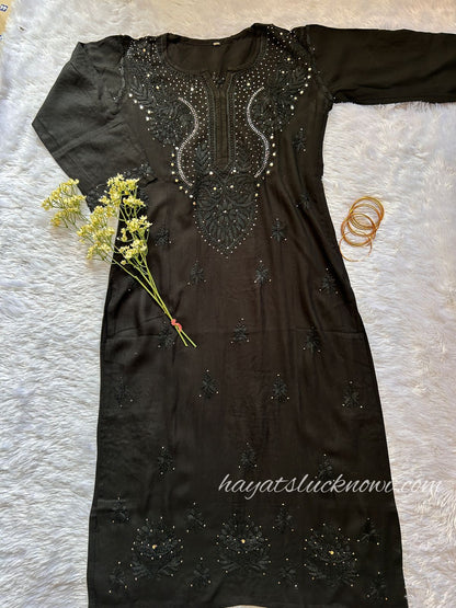 Nabila Black Rayon Chikankari Kurti