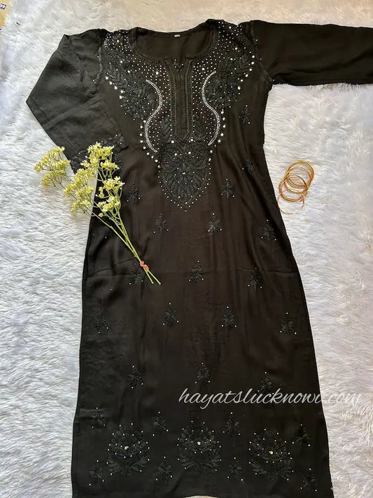 Nabila Black Rayon Chikankari Kurti