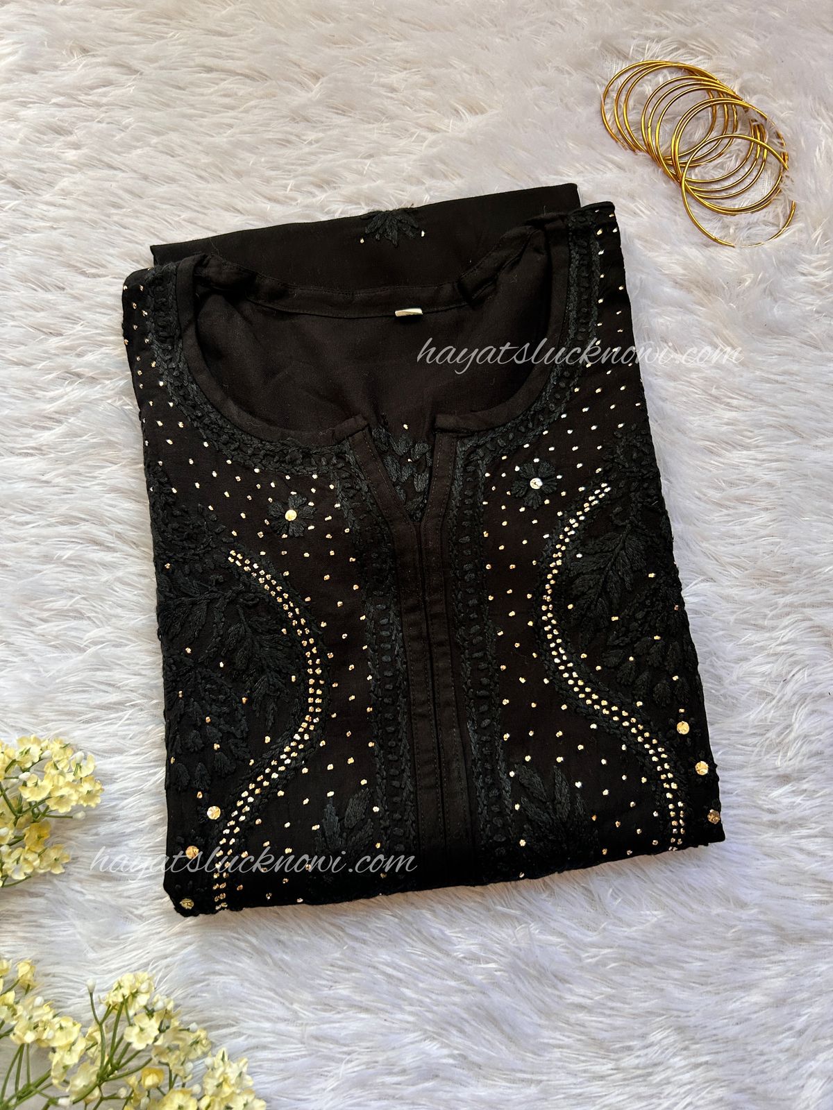 Nabila Black Rayon Chikankari Kurti
