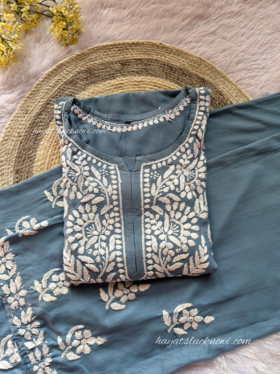 Khushi Dusty Teal Chikankari Rayon Set