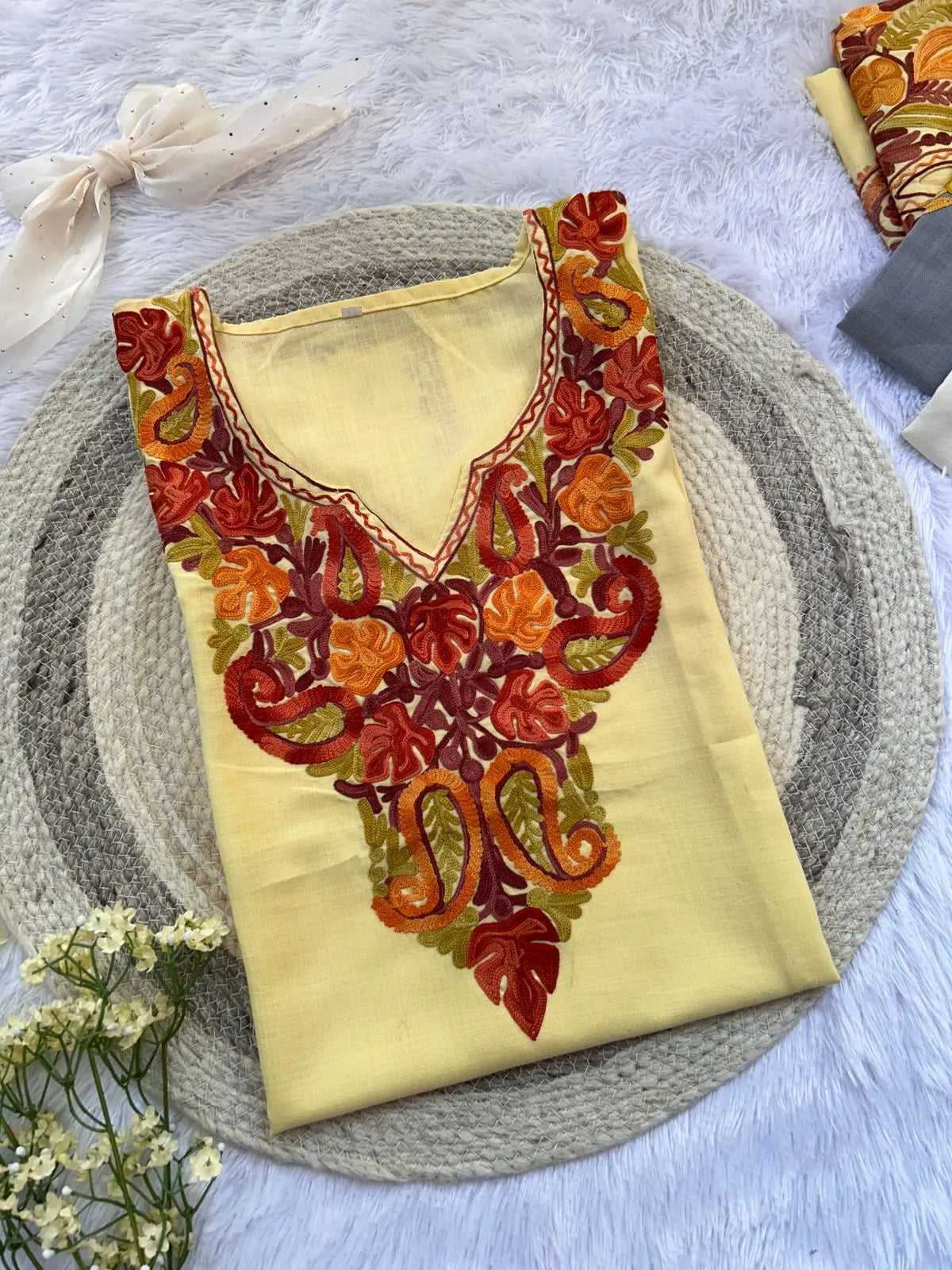 kashmiri short top with aari work floral embroidery