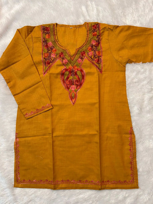 Paisley Mustard Yellow Kashmiri Short Kurta