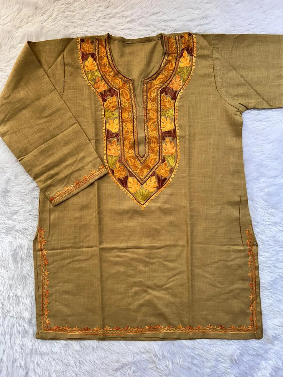 Buff Kashmiri Short Kurta