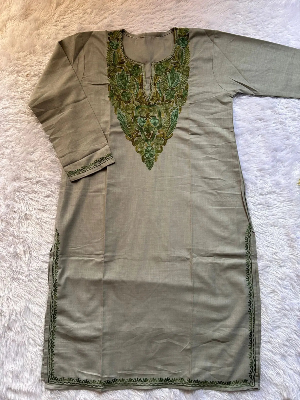 Blossom Gray Kashmiri Long Kurta