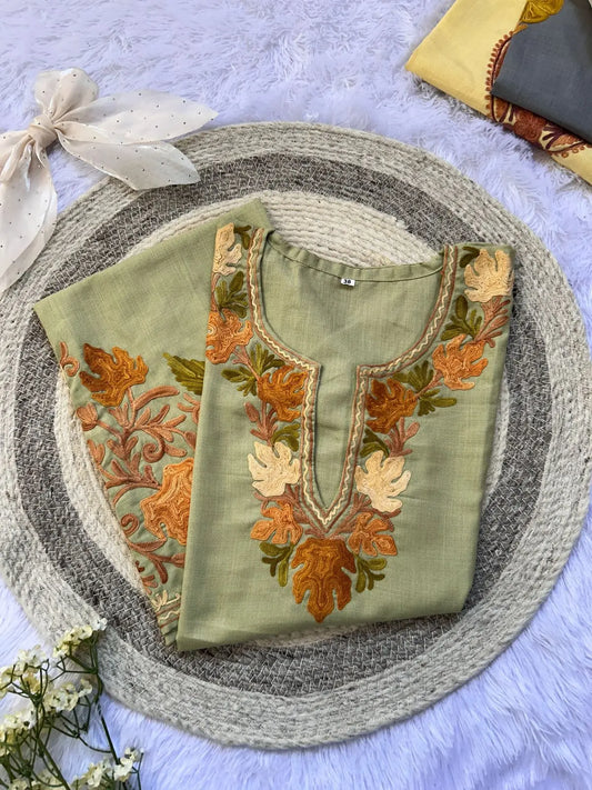 Green Kashmiri Long Kurta