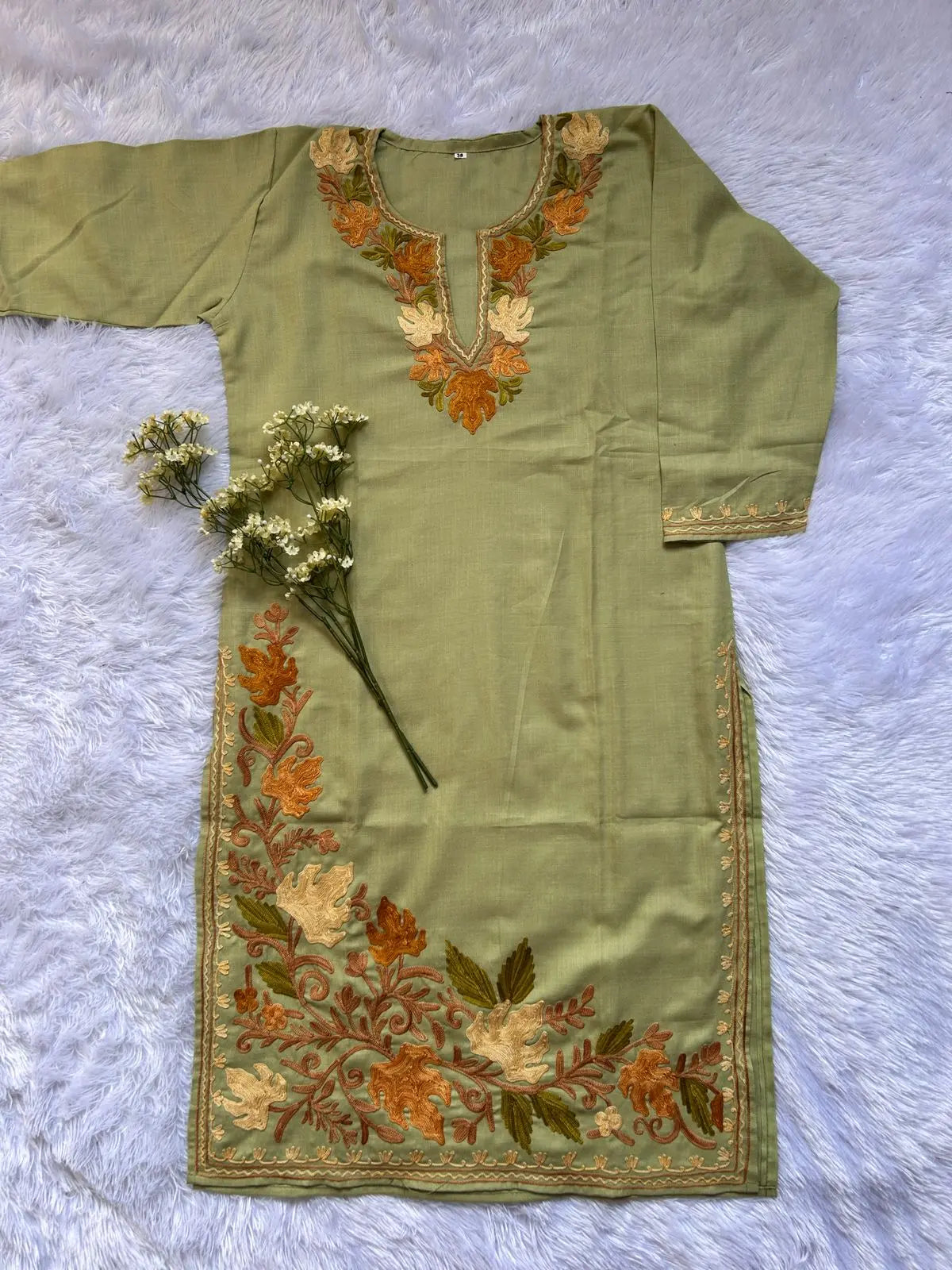 Green Kashmiri Long Kurta
