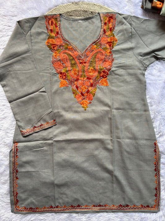 Samreen Gray Kashmiri Short Kurta