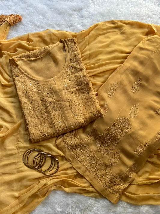 Ziya Ivory Georgette Chikankari-Mukesh Suit Set