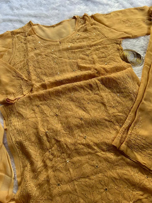 Ziya Ivory Georgette Chikankari-Mukesh Suit Set