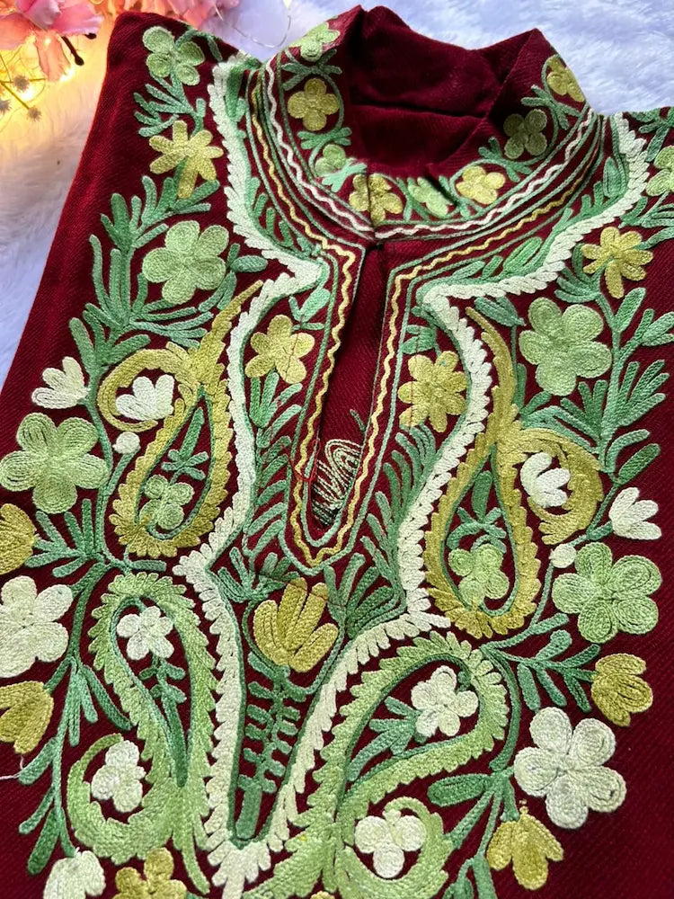 Maroon Kashmiri Woolen Long Kurta