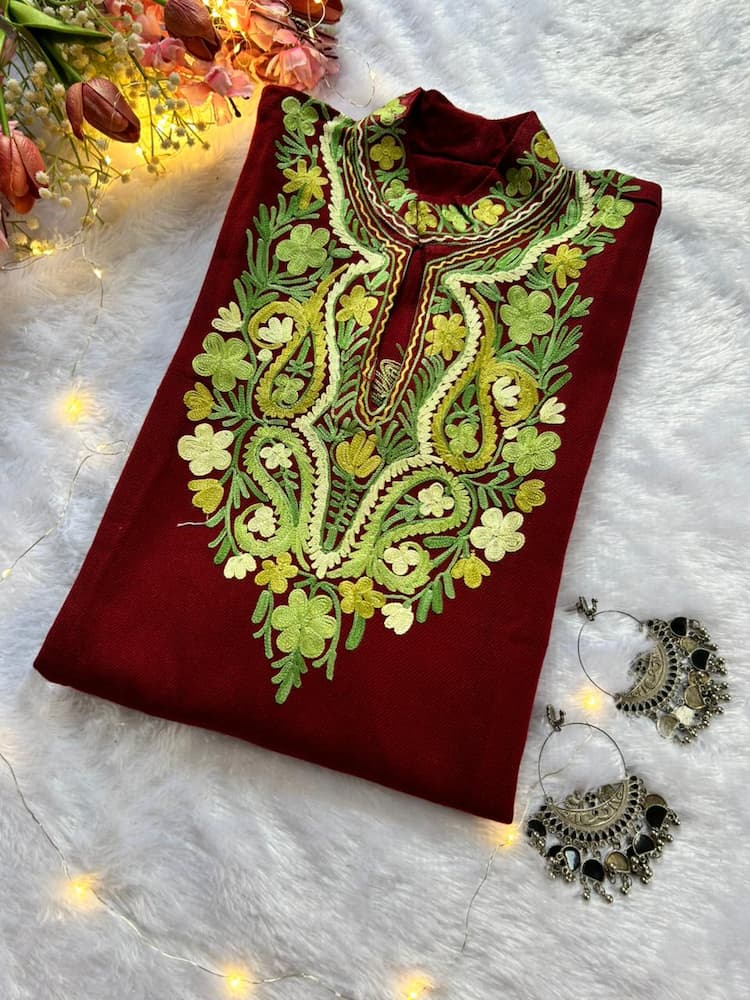 Maroon Kashmiri Woolen Long Kurta