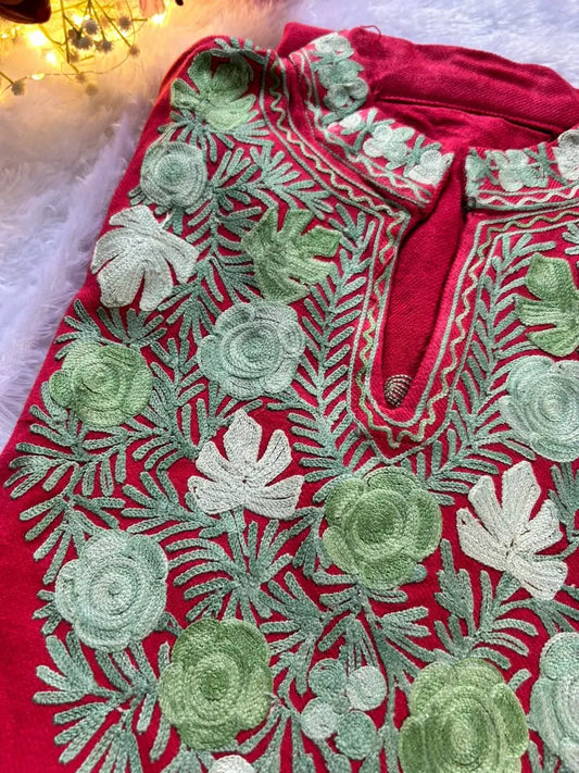 Peach Kashmiri Woolen Long Kurta