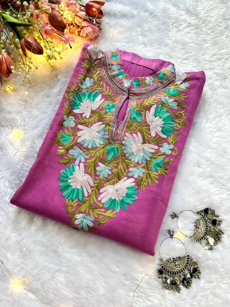 Lilac Kashmiri Woolen Long Kurta