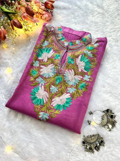 Lilac Kashmiri Woolen Long Kurta