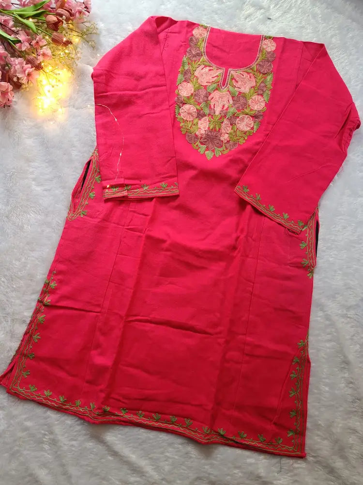 Peach Kashmiri Woolen Pheran