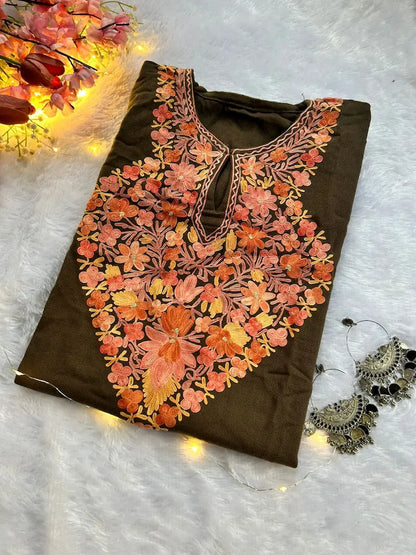 Brown Kashmiri Woolen Long Kurta