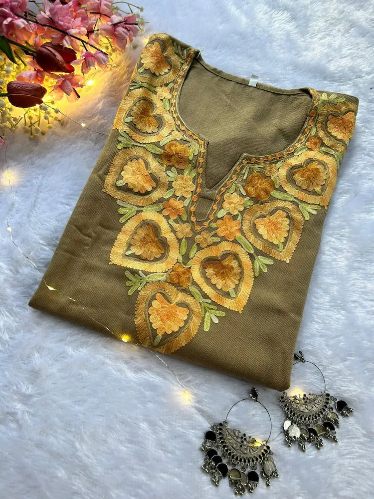 Toffee Brown Kashmiri Woolen Long Kurta
