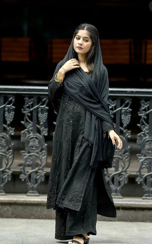 Nagma Black Rayon Mukesh- Chikankari Set