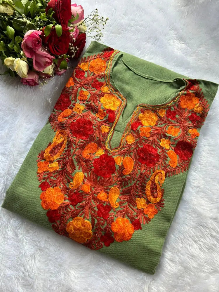 Sage Green Kashmiri Woolen Pheran