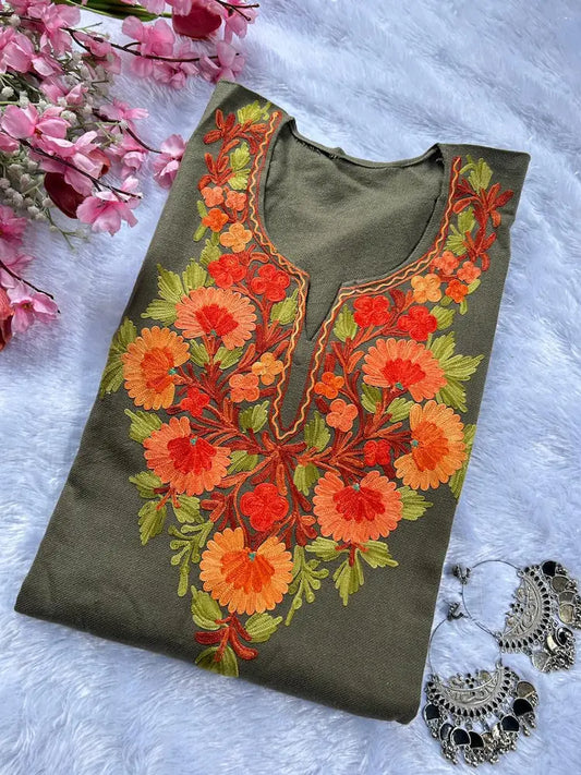 सेज ग्रीन कश्मीरी ऊनी फेरन