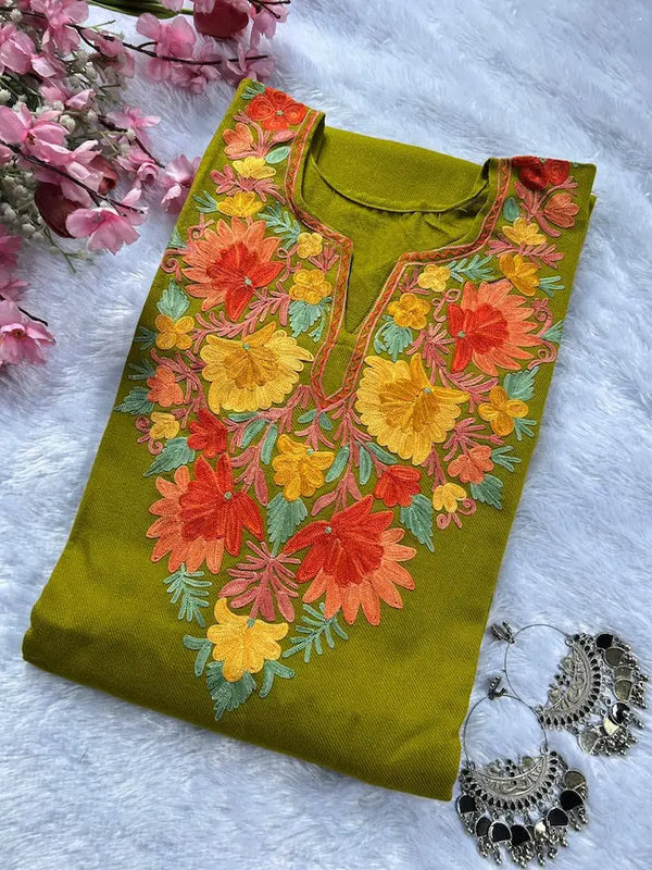 सेज ग्रीन कश्मीरी ऊनी फेरन