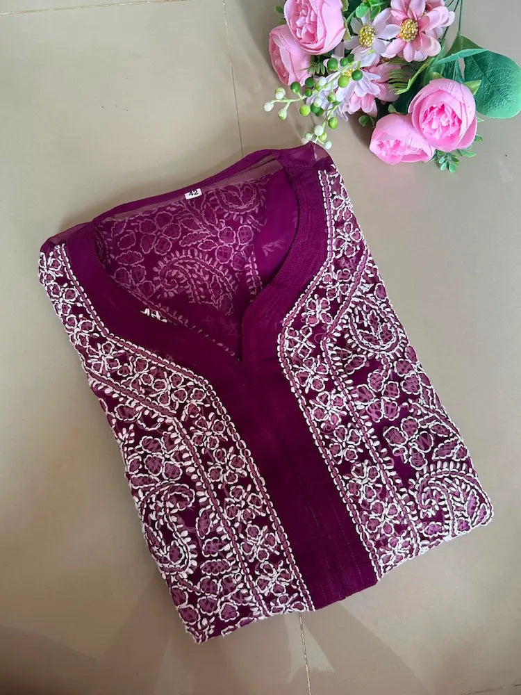 Karishma Wine Georgette Chikankari Kurti