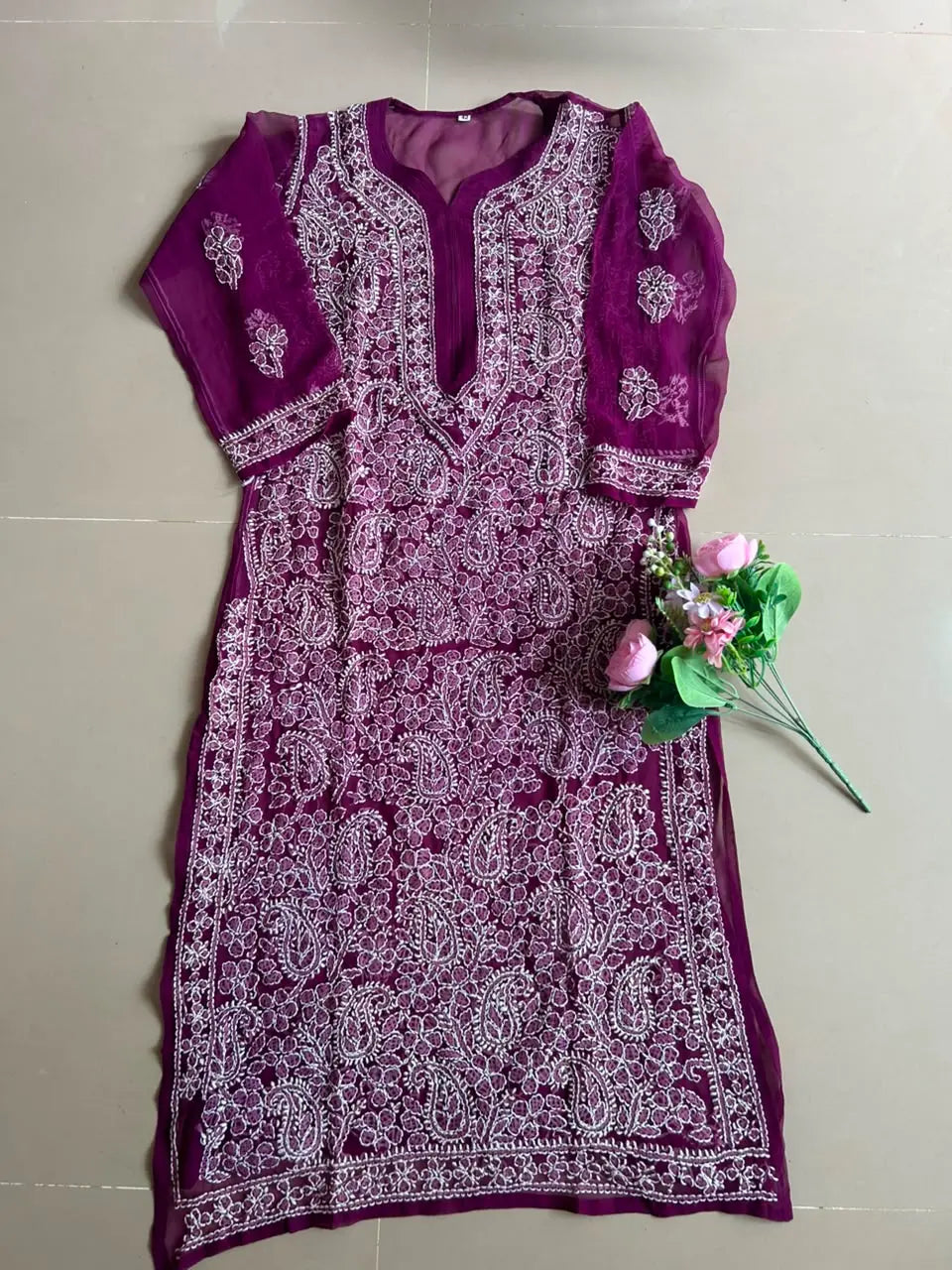 Karishma Wine Georgette Chikankari Kurti