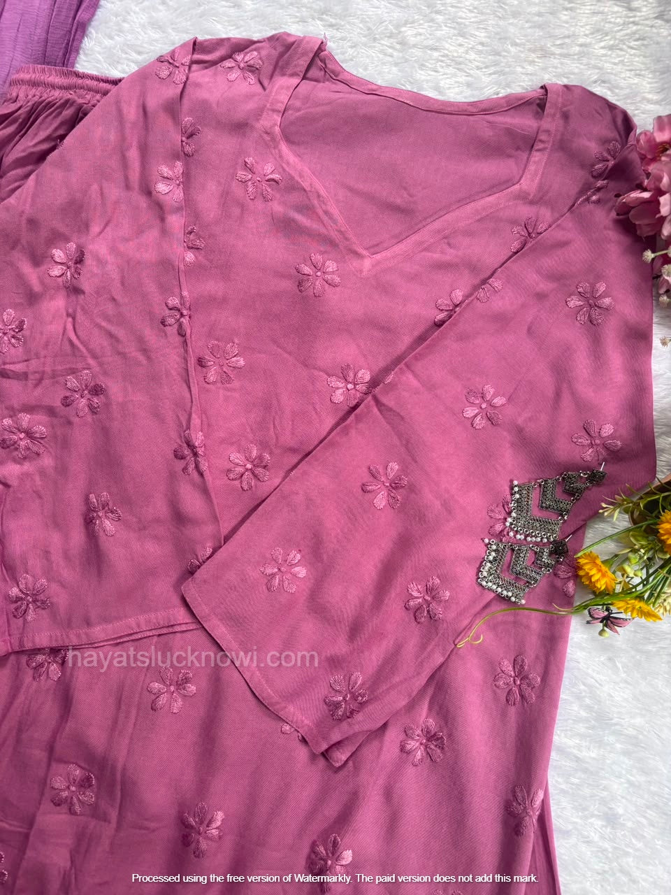 Lavender Rayon Chikankari Farshi Set
