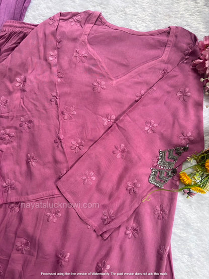 Lavender Rayon Chikankari Farshi Set