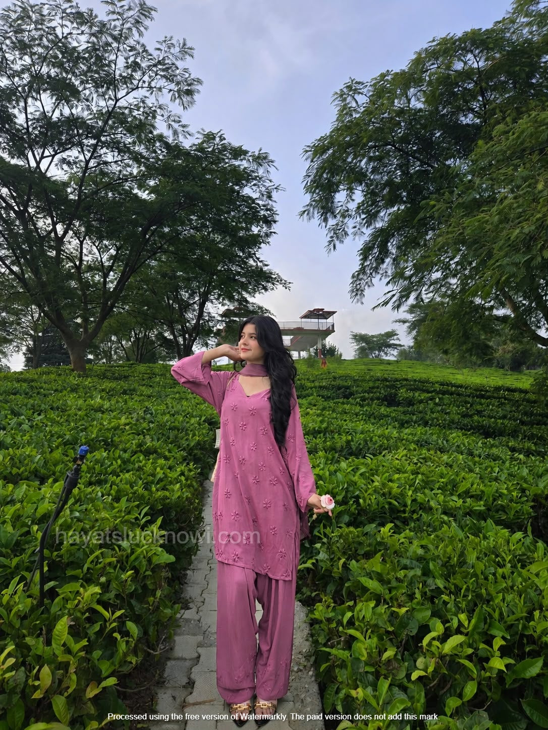 Lavender Rayon Chikankari Farshi Set