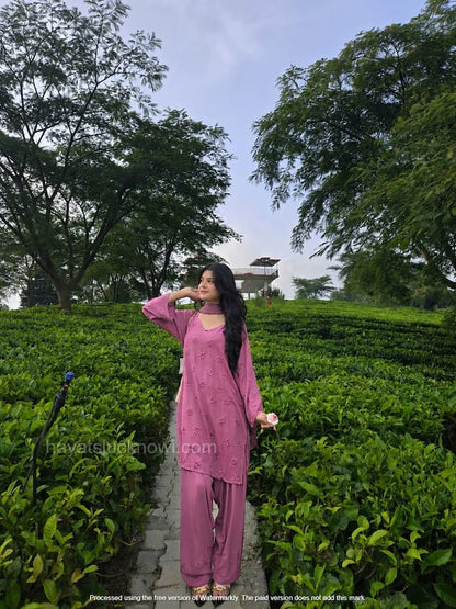 Lavender Rayon Chikankari Farshi Set