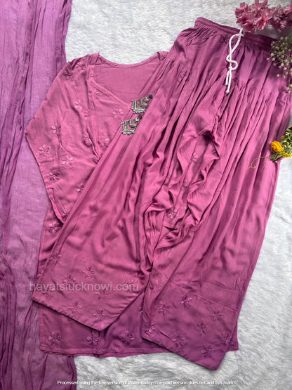 Lavender Rayon Chikankari Farshi Set