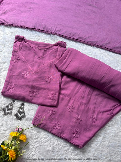 Lavender Rayon Chikankari Farshi Set