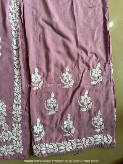 Khushi Dusty Mauve Rayon Lucknowi Chikankari Kurta Set
