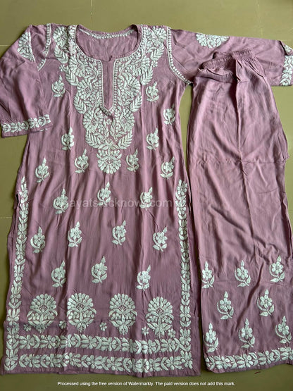 Khushi Dusty Mauve Rayon Lucknowi Chikankari Kurta Set