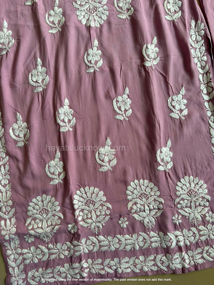 Khushi Dusty Mauve Rayon Lucknowi Chikankari Kurta Set
