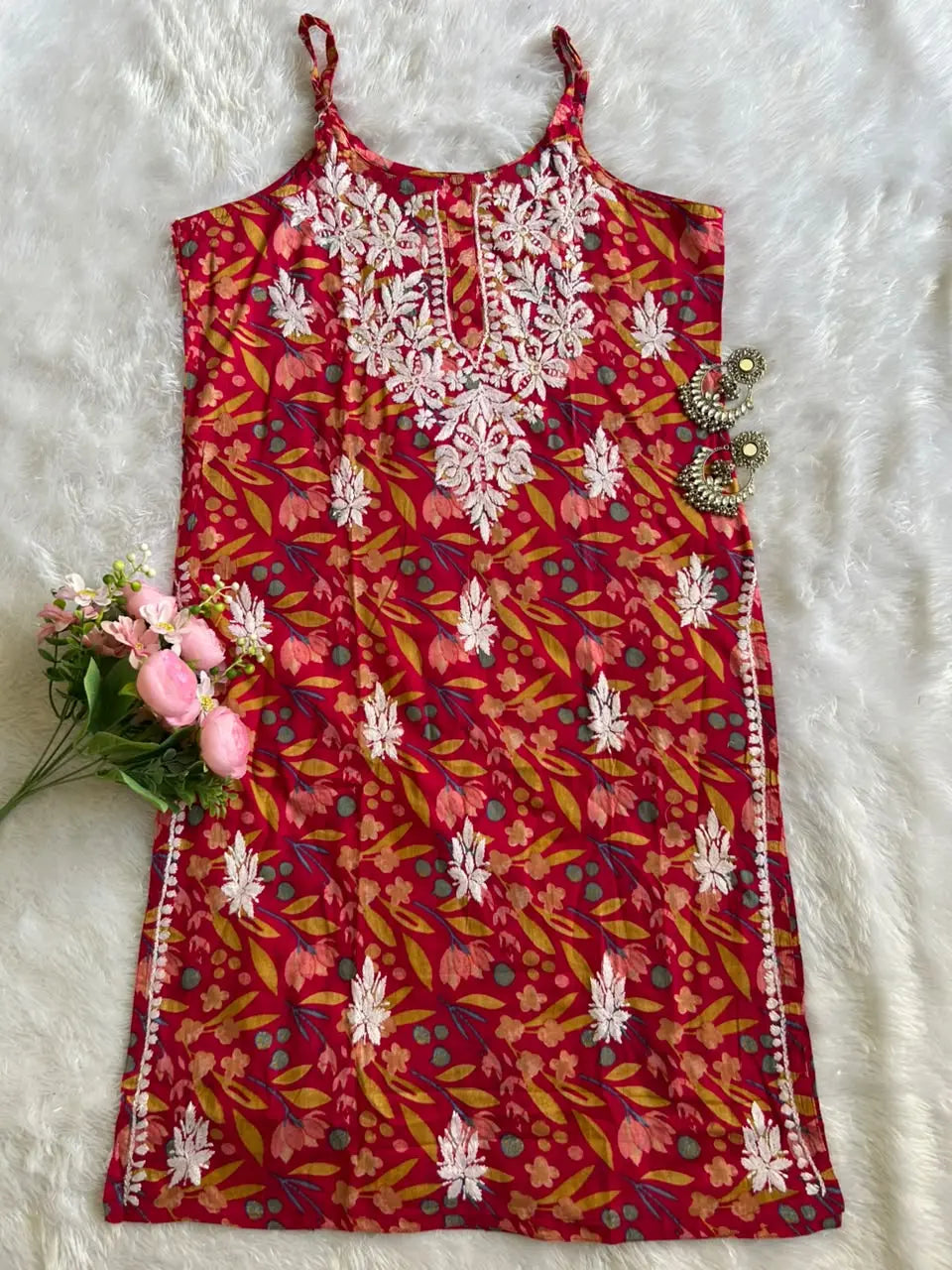Saaz Deep Pink Strap Mul Mul Kurta
