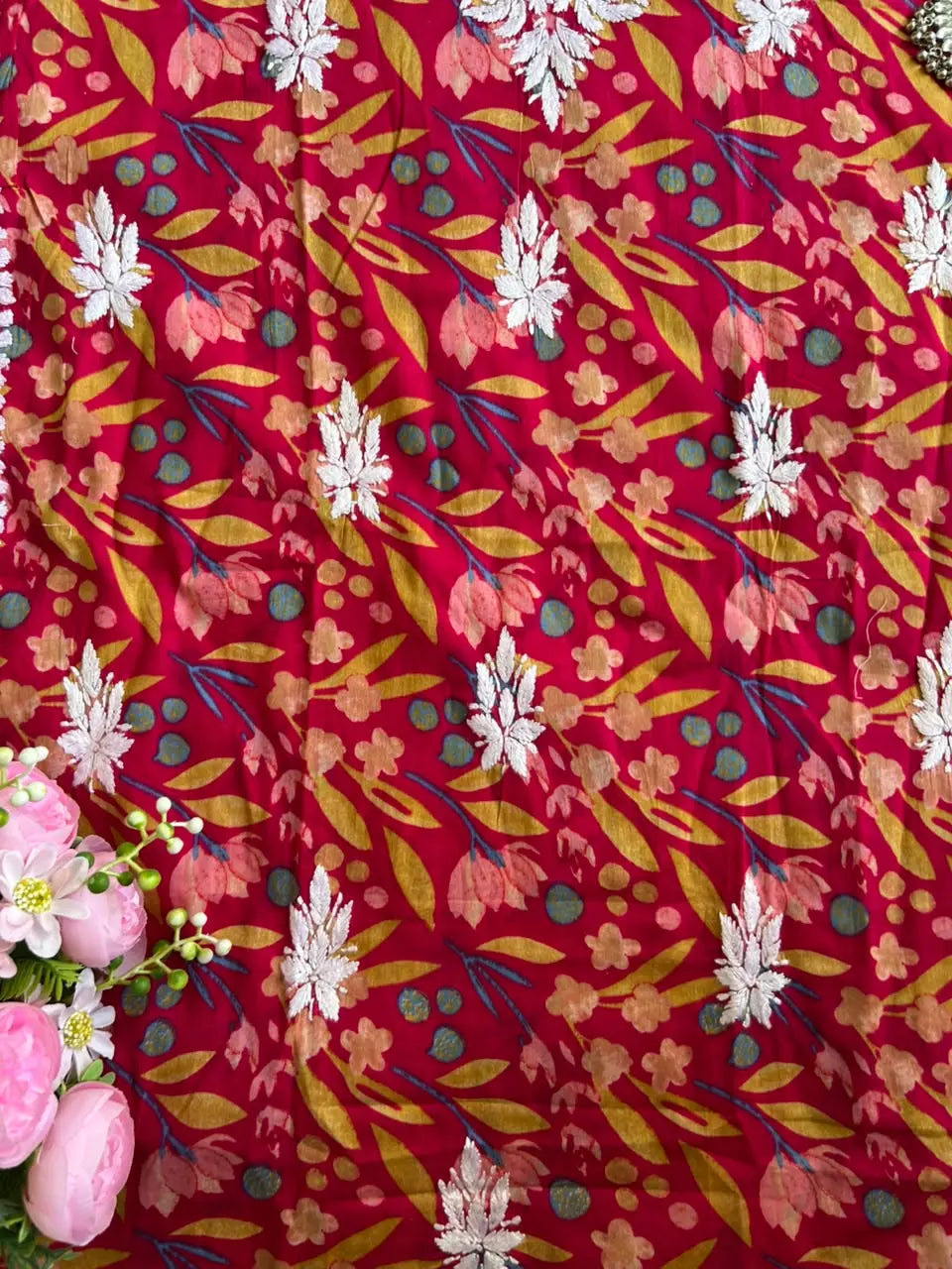 Saaz Deep Pink Strap Mul Mul Kurta