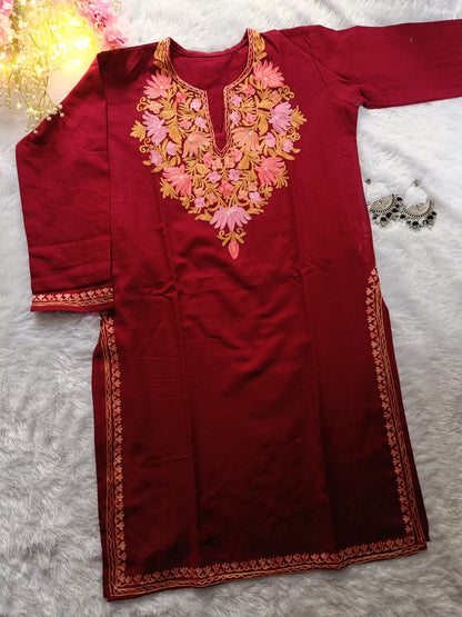 Maroon Kashmiri Aari Work Pheran