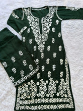 chikankari kurta plazo rayon set for festive wear bottle green