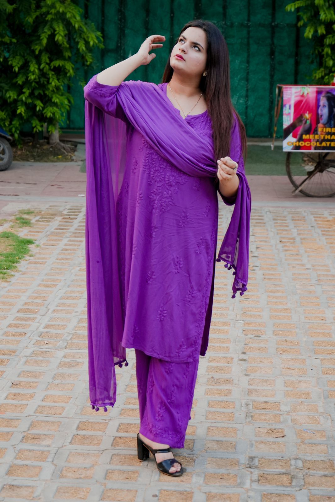 Zeenat purple rayon chikankari set
